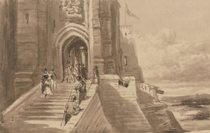 Figuren op de buitenste trap van een kasteel door David Cox